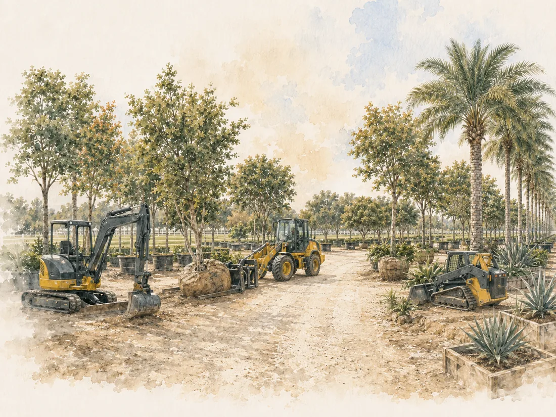 Field-grown tree rows at a South Florida nursery.