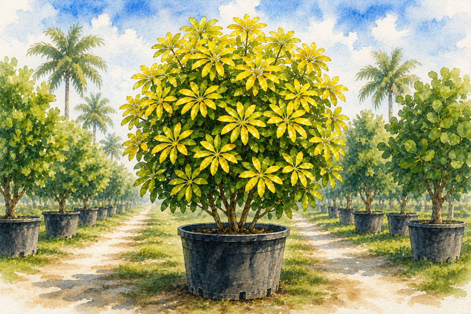 Schefflera Gold Capella material for Abel Tree Farm inventory.